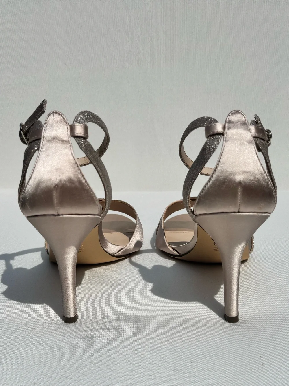Nina Venus Pearl Rose Satin High Heel Sandals with Ankle Strap